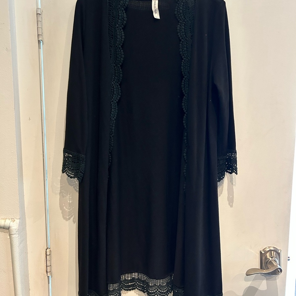 Tickled Teal Black Lace Robe Intimates